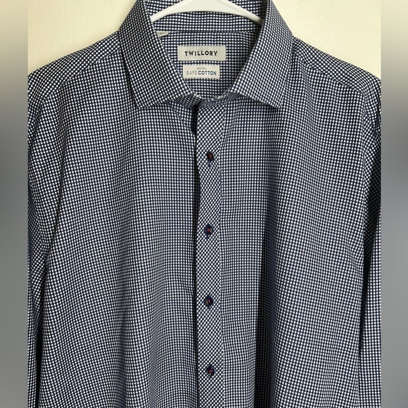 Twillory SafeCotton Navy/White Gingham Button Down Long Sleeve 17 34/35 Tailored - Picture 4 of 16